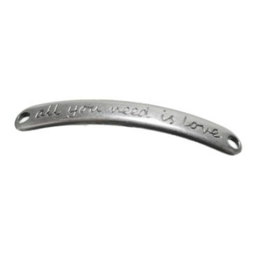 Bracelet connector, motif "All you need is Love", 44 x 5 mm, silver-plated