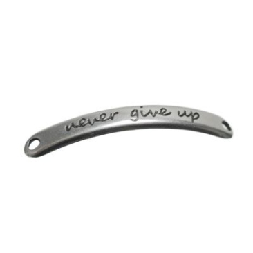 Armband connector, "Never give up" motief, 44 x 5 mm, verzilverd