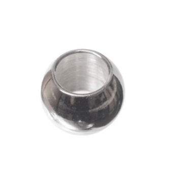 Large hole metal bead ball, 10 x 7 mm, silver plated