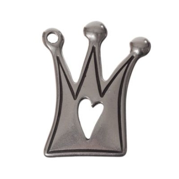 Metalen hanger kroon met hart, 35 x 27 mm, verzilverd