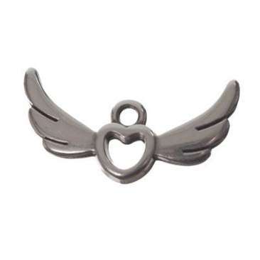 Metalen hanger hart met vleugels, 12 x 24 mm, verzilverd