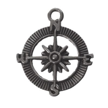Metal pendant compass, 34 x 14 mm, silver-plated