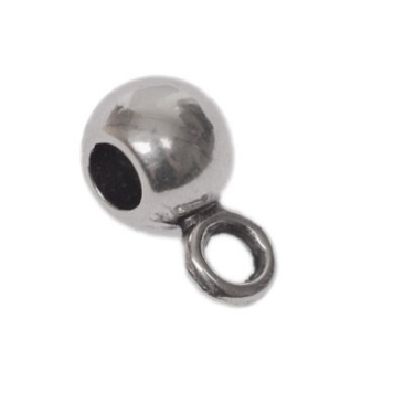 Perle métallique avec oeillet pour pendentif, 12 x 5,5 mm, pour rubans jusqu'à 3 mm, argentée