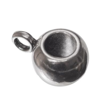 Metal bead with eyelet for pendant, 14 x 7 mm, for ribbons up to 5 mm, silver-plated