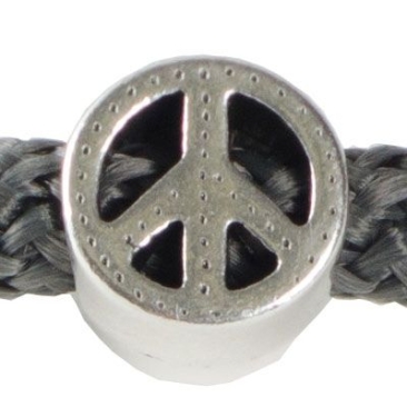 Metal bead Peace for 5 mm sail rope, 10 x 10 mm, silver plated
