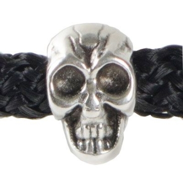 Perle métallique tête de mort pour corde à voile de 5 mm, 9 x 12,5 mm, argentée