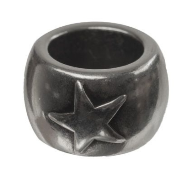 Large hole metal bead star for 10 mm sail rope, 10 x 16 mm, silver plated