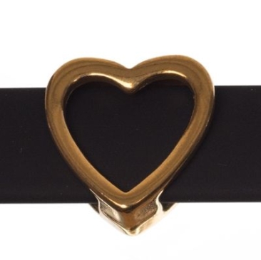Metal bead slider / sliding bead heart, gold-plated, approx. 13 x 14 mm