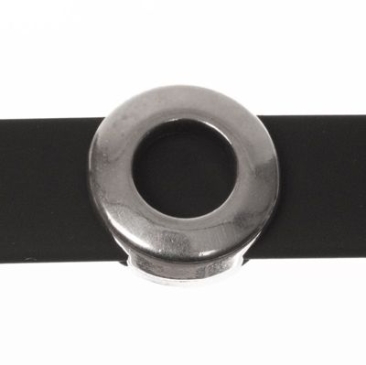 Perle métallique Slider / Perle coulissante cercle, argentée, env. 13 x 13,5 mm
