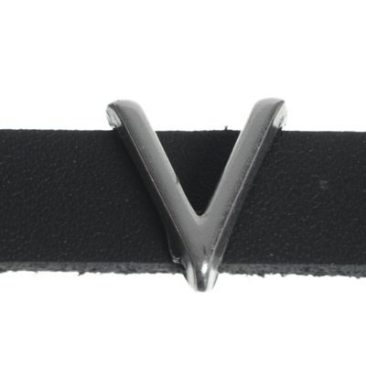 Metalen kraal schuifje letter "V", verzilverd, ca. 12,4 x 13,8 mm