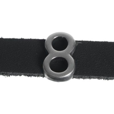 Metalen kraal schuifje / schuifkraal nummer "8" verzilverd, ca. 8,8 x 14 mm