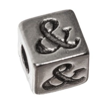 Perle en métal, cube, signe de ponctuation &, env. 7 mm, argenté