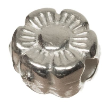 Metal bead flower, 6 x 6 mm, silver plated