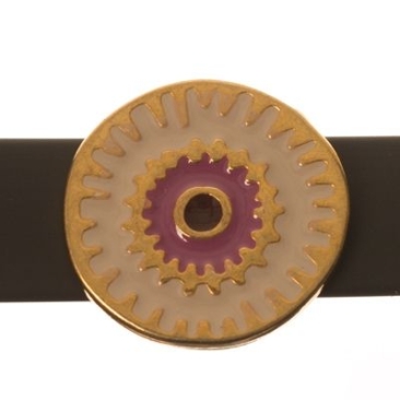 Perle métallique Slider / Perle coulissante disque Boho, doré, émaillé, environ 17 mm