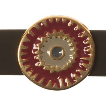 Metal bead slider / sliding bead slice boho, gold-plated, enamelled, approx. 17 mm