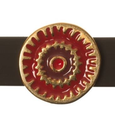 Perle métallique Slider / Perle coulissante disque Boho, doré, émaillé, environ 17 mm