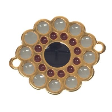 Metal pendant / bracelet connector flower boho, gold-plated, enamelled, approx. 25 x 20 mm