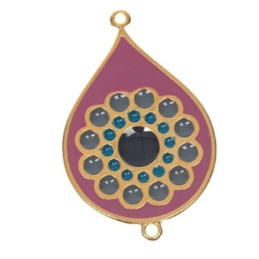 Metal pendant drop Boho, gold-plated, enamelled, approx. 39 x 24 mm