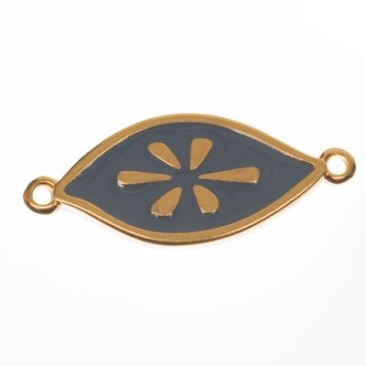 Metallanhänger / Armbandverbinder Oval Boho, vergoldet, emailliert, ca. 27 x 12 mm