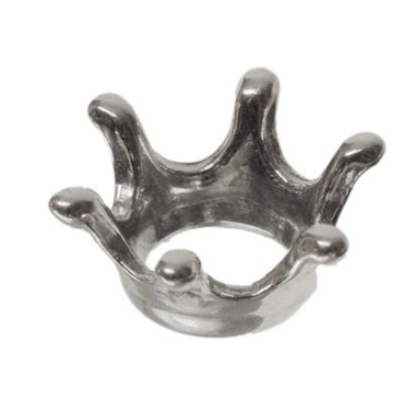 Large hole metal bead crown, 14 x 8 mm, silver plated