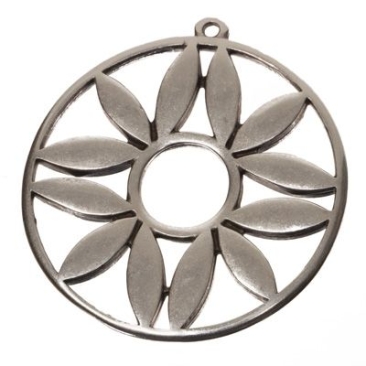 XXL metal pendant disc with ornament, 43 x 40 mm, silver-plated