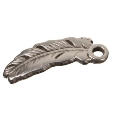 Metal pendant feather, 17 x 5.6 mm, silver-plated