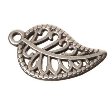Metal pendant leaf, 19 x 11 mm, silver-plated