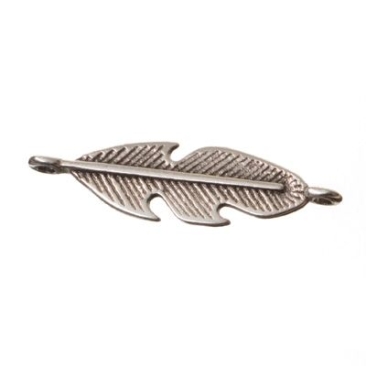 Pendentif en métal / Connecteur de bracelet Plume, 29 x 8 mm, argenté