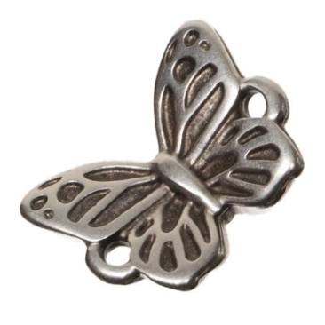 Metal pendant / bracelet connector butterfly, 15 x 11 mm, silver-plated