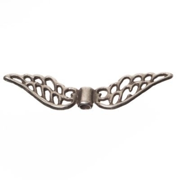Metal bead angel wings, approx. 30 x 7 mm, silver plated