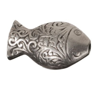 Perle métallique poisson, env. 27 x 16 mm, argentée