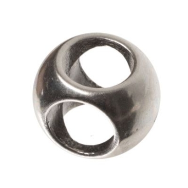 Perle métallique boule trou de croix pour croix, 7 x 10 mm, argentée