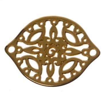 Schmuckverbinder ovales Boho-Element filigran, 29 x 23 mm, vergoldet