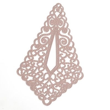 Metal pendant Boho filigree, 65 x 40 mm, pink