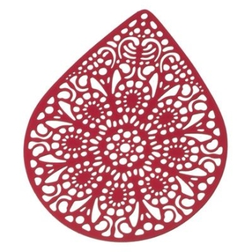 Pendentif métal Boho filigrane, 49 x 39 mm, rouge