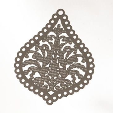 Metal pendant boho drop filigree, 27 x 22 mm, silver-coloured