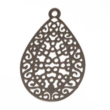 Metal pendant boho drop filigree, 24 x 16 mm, silver-coloured