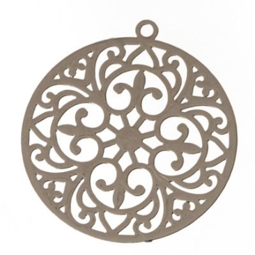 Metal pendant boho round filigree, 22 x 20 mm, silver-coloured