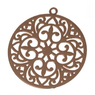 Pendentif métal Boho rond filigrane, 22 x 20 mm, rose doré