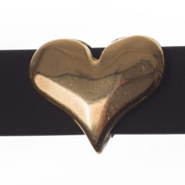 Perle métallique Slider / Perle coulissante Cœur, dorée, env. 16 x 13,5 mm