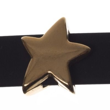 Metal bead slider star , gold plated, approx. 14,6 x 13,6 mm