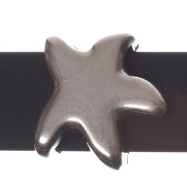Perle métallique Slider / Perle coulissante étoile de mer, argentée, env. 14 x 14 mm