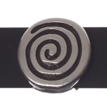 Perle métallique Slider / Perle coulissante Escargot, argentée, env. 12 x 11 mm