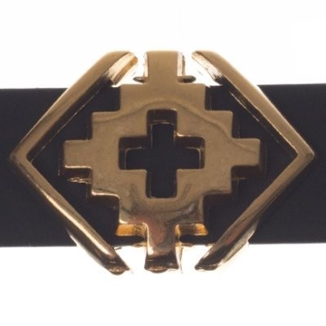 Metal bead slider / sliding bead rhombus ethno, gold-plated, approx. 19 x 14 mm