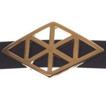 Metal bead slider / sliding bead rhombus geometry, gold-plated, approx. 35 x 21 mm