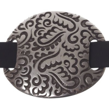 Perle métallique Slider / Perle à coulisse Disque Floral, argenté, environ 38 x 34 mm