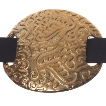 Perle métallique Slider / Perle coulissante Disque Floral, doré, environ 38 x 34 mm