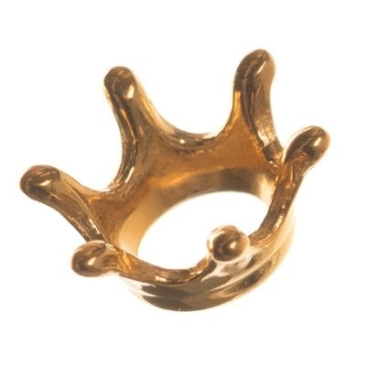 Large hole metal bead crown, 14 x 8 mm, gold plated