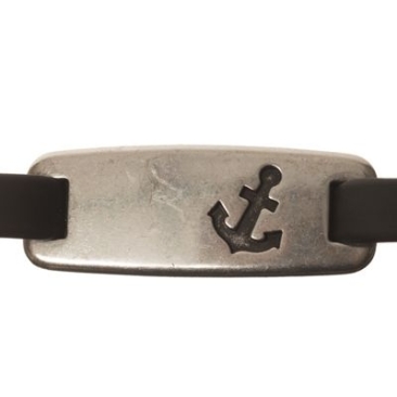 Pendentif métal / connecteur de bracelet, ancre, 32 x 12 mm, argenté