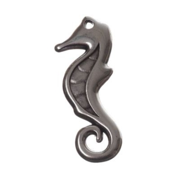 Metal pendant / bracelet connector, seahorse, 30 x 12 mm, silver-plated